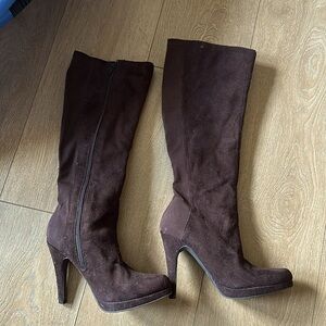 Brown suede heeled boots.  Size 6